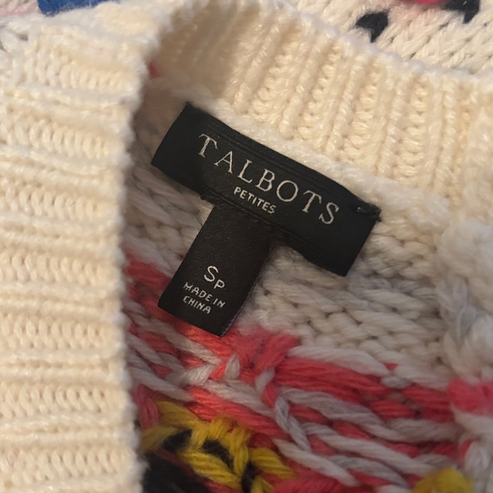 Talbots 2 pc Multicolor Fair Isle Inspired Pullover Sweater and Ruched LS Top SP - Picture 10 of 16